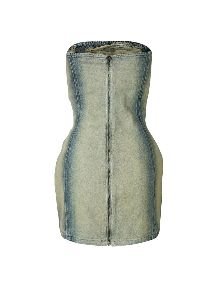 Washed Distressed Tube Mini Dresses
