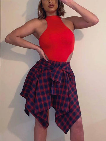Asymmetric Plaid Midi Skirts