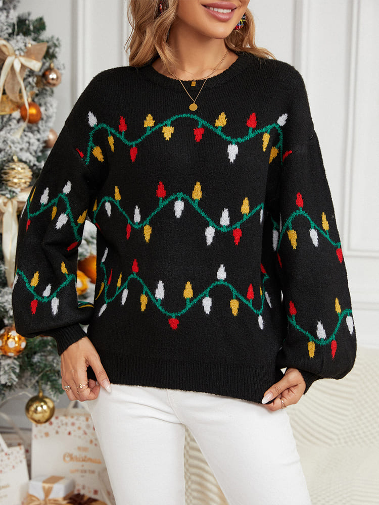 Casual Crewneck Embroidered Knit Sweater â€?Colorful String