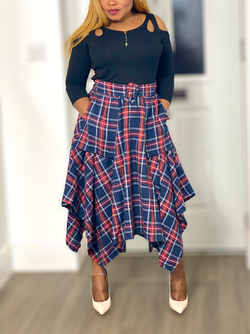 Asymmetric Plaid Midi Skirts