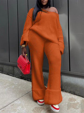 Ribbed Knit Sweater Pants Set