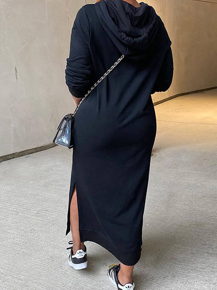 Slant Pockets Drawstring Hoodie Dresses