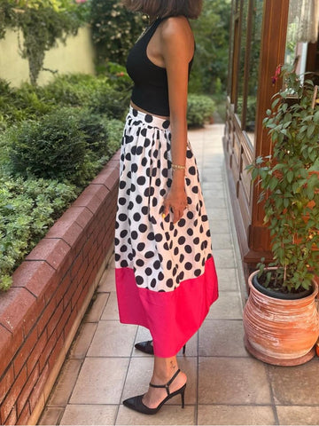 Polka Print Midi Skirt