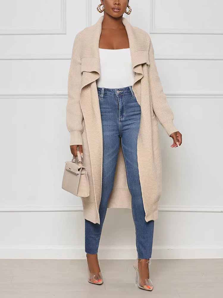 Knitted Solid Open Front Cardigans