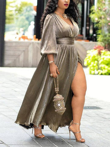 Glitter Split V Neck Party Dresses