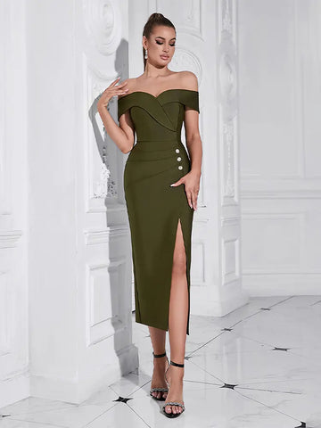 Strapless Slit Bandage Evening Dress