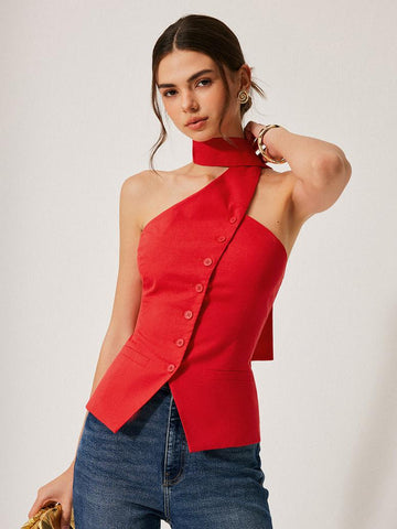 Halter Neck Buttoned Camisole Top