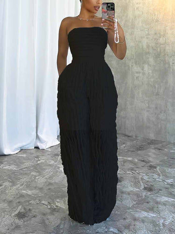 Strapless Sheer Ruffle Jumpsuits