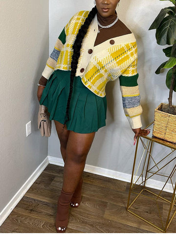 Retro Plaid Knit Cardigans