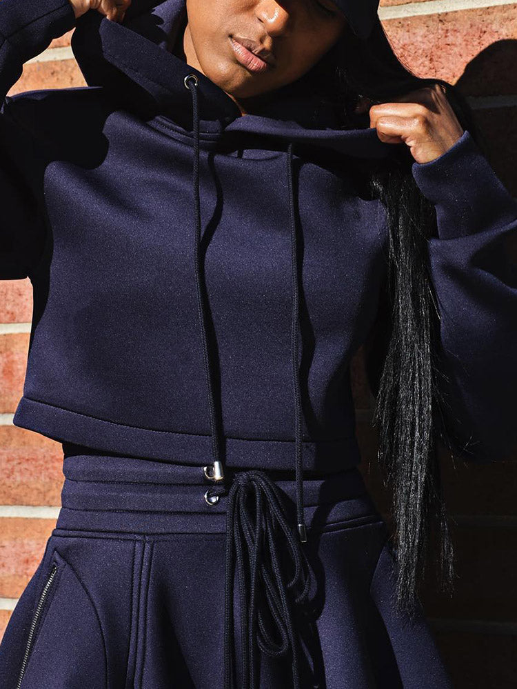 Crop Hoodie Slit Skirt Set