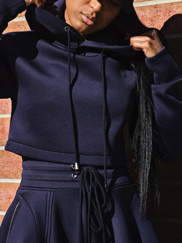 Crop Hoodie Slit Skirt Set