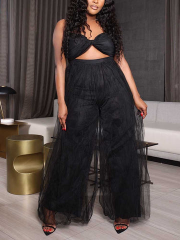 Spaghetti Strap Mesh Jumpsuits