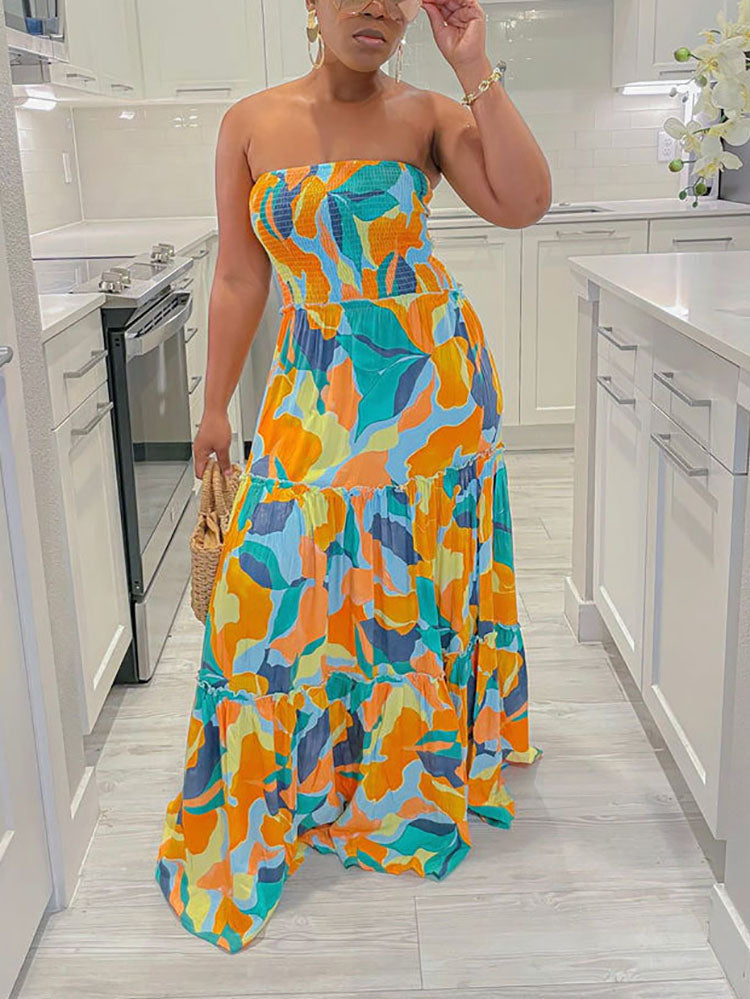 Printed Strapless Maxi Dresses