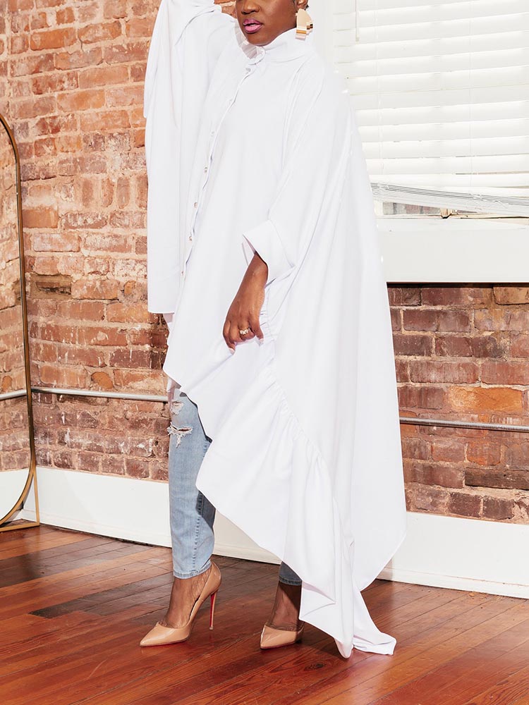 Batwing Sleeve Asymmetrical Shirt Dresses