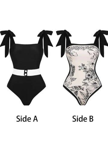 Reversible Vintage Print One Piece Swimsuit