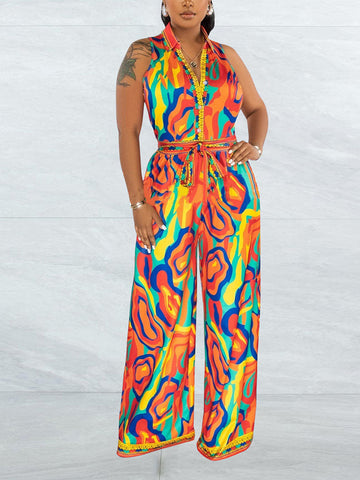 Print Sleeveless Jumpsuits