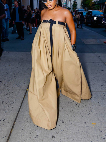 Strapless Loose Jumpsuits With Belt
