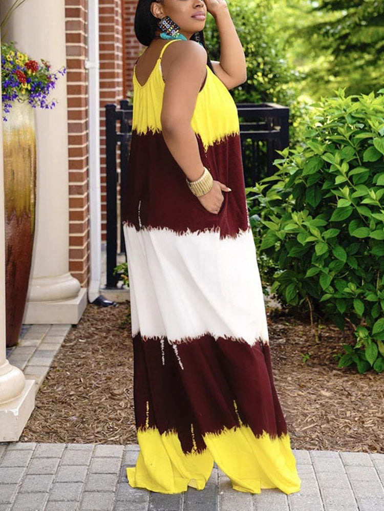 Colorblock Spaghetti Strap Loose Jumpsuits