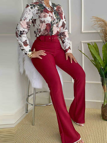 Floral Shirt Flared Pants Set