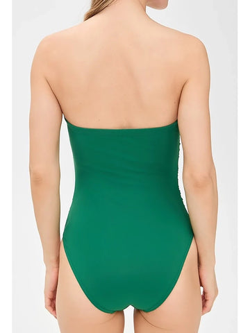 Green 3D Floral Strapless Swimsuit
