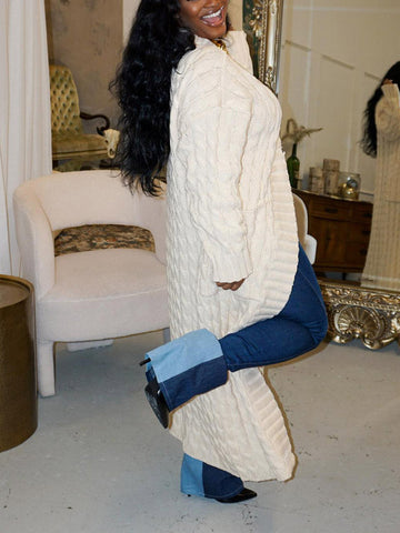 Knitted Solid Pocket Sweater Cardigans