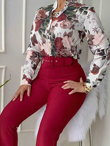 Floral Shirt Flared Pants Set