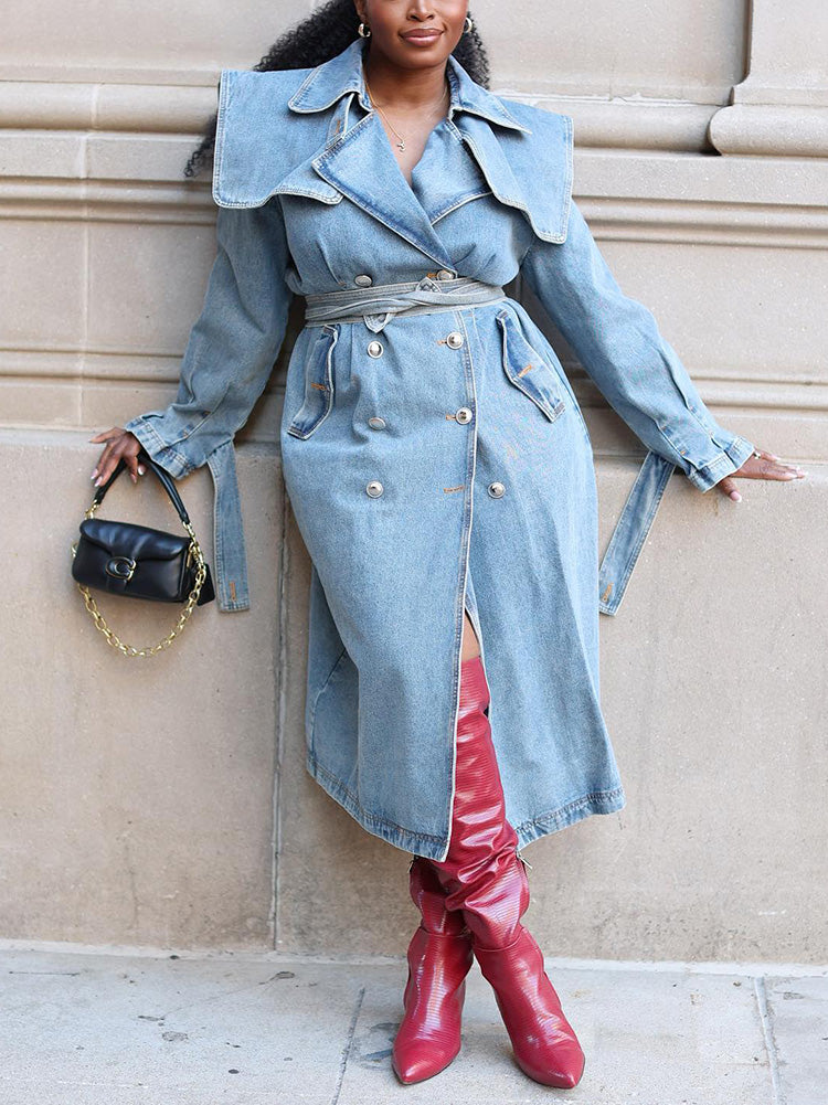 Double-Breasted Denim Trench Coats