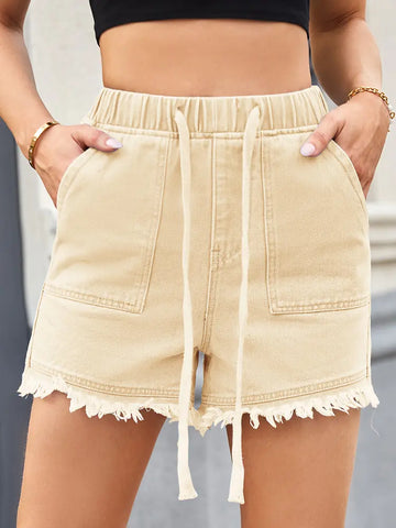High-Waisted Drawstring Denim Shorts
