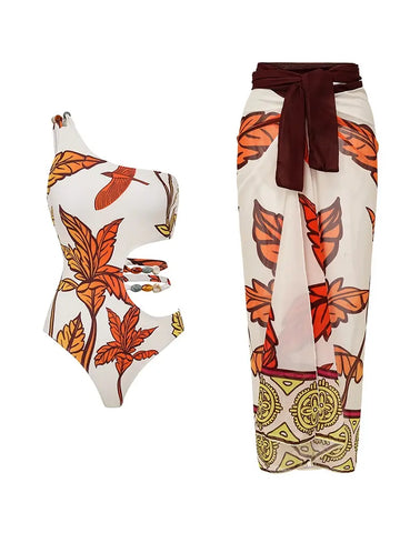 Maple Print Swimsuit Set Trio