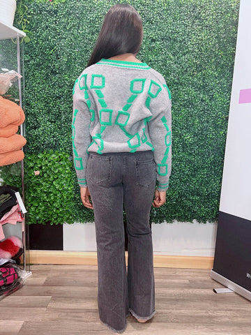 Contrast Letter Knit Cardigans