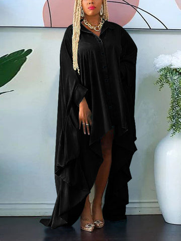 Batwing Sleeve Asymmetrical Shirt Dresses