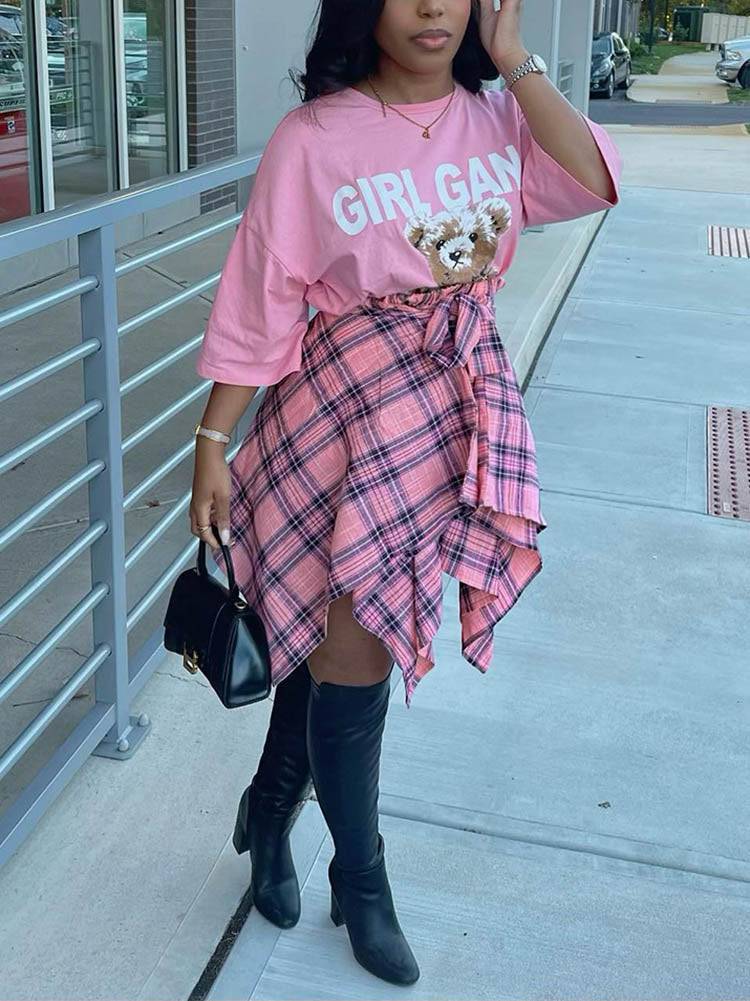 Asymmetric Plaid Midi Skirts