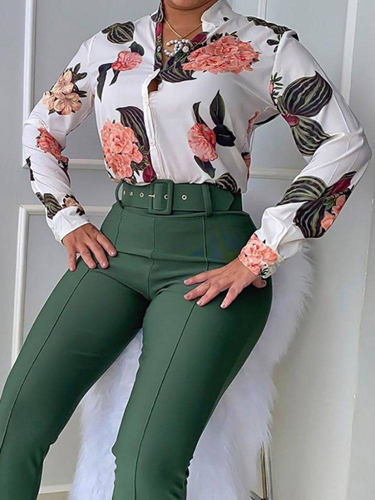 Floral Shirt Flared Pants Set