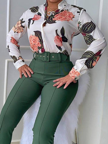 Floral Shirt Flared Pants Set