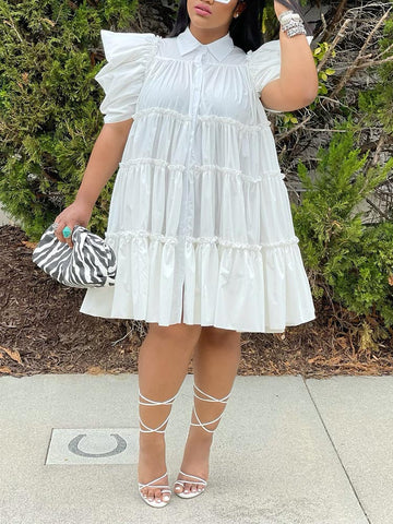 Puff Sleeve Ruffle Shirt Dresses