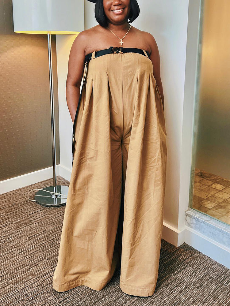 Strapless Loose Jumpsuits With Belt