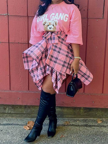 Asymmetric Plaid Midi Skirts