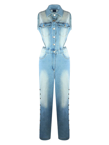 Snap It Out Wide Denim Jumpsuits