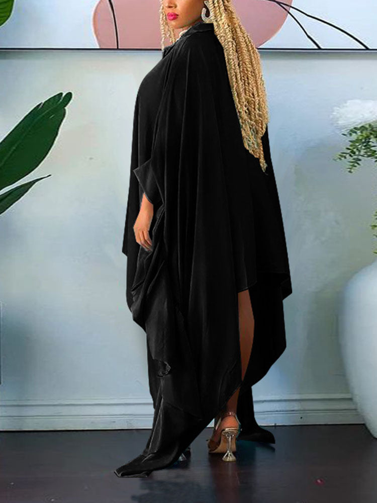 Batwing Sleeve Asymmetrical Shirt Dresses