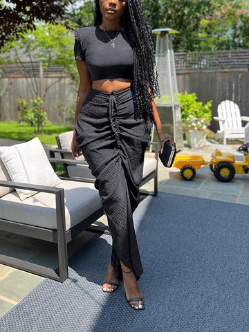 Crop Top Drawstring Skirt Set