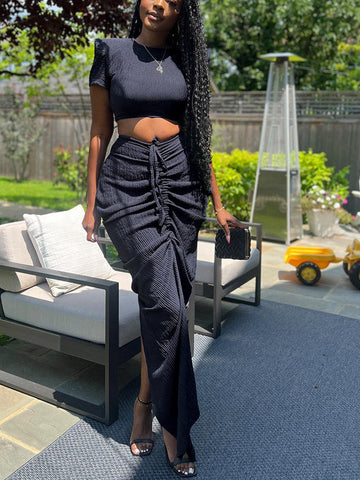 Crop Top Drawstring Skirt Set