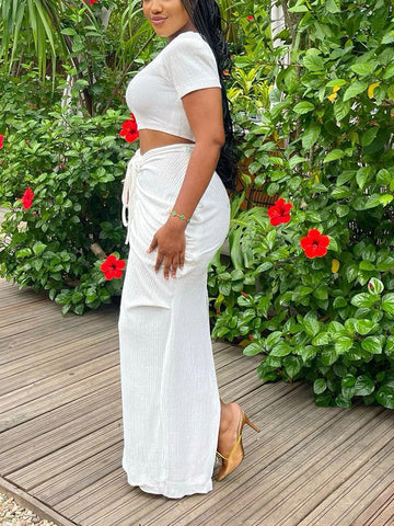 Crop Top Drawstring Skirt Set