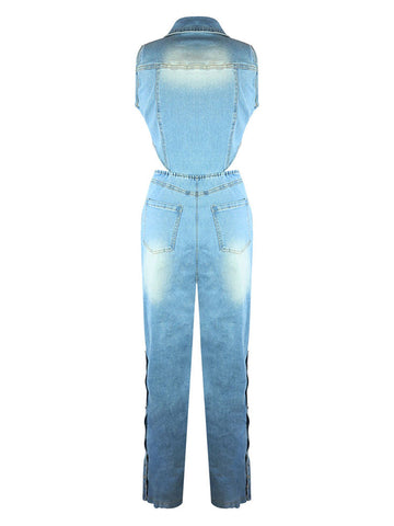 Snap It Out Wide Denim Jumpsuits