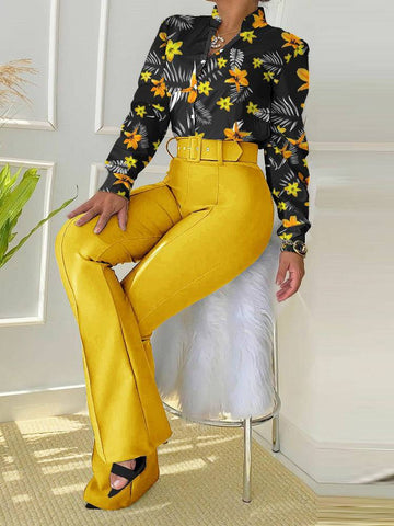 Floral Shirt Flared Pants Set
