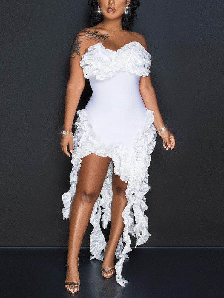 Strapless Irregular Ruffle Dresses