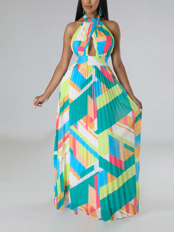 Halter Pleated Maxi Dresses