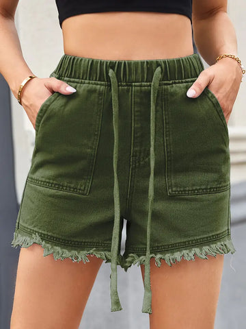 High-Waisted Drawstring Denim Shorts
