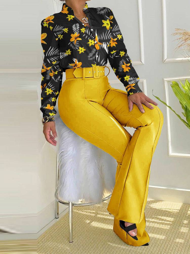 Floral Shirt Flared Pants Set