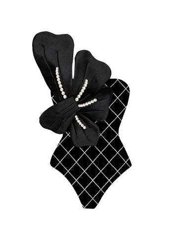 Pearl Floral Black Print Swimsuit Set