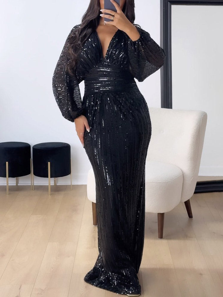 Sequin Puffed Sleeves Party Dresses